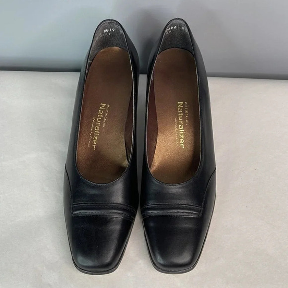 NATURALIZER Black Leather Square Toe Block Heel Pumps Parisian Size 8.5 Narrow - Picture 5 of 11